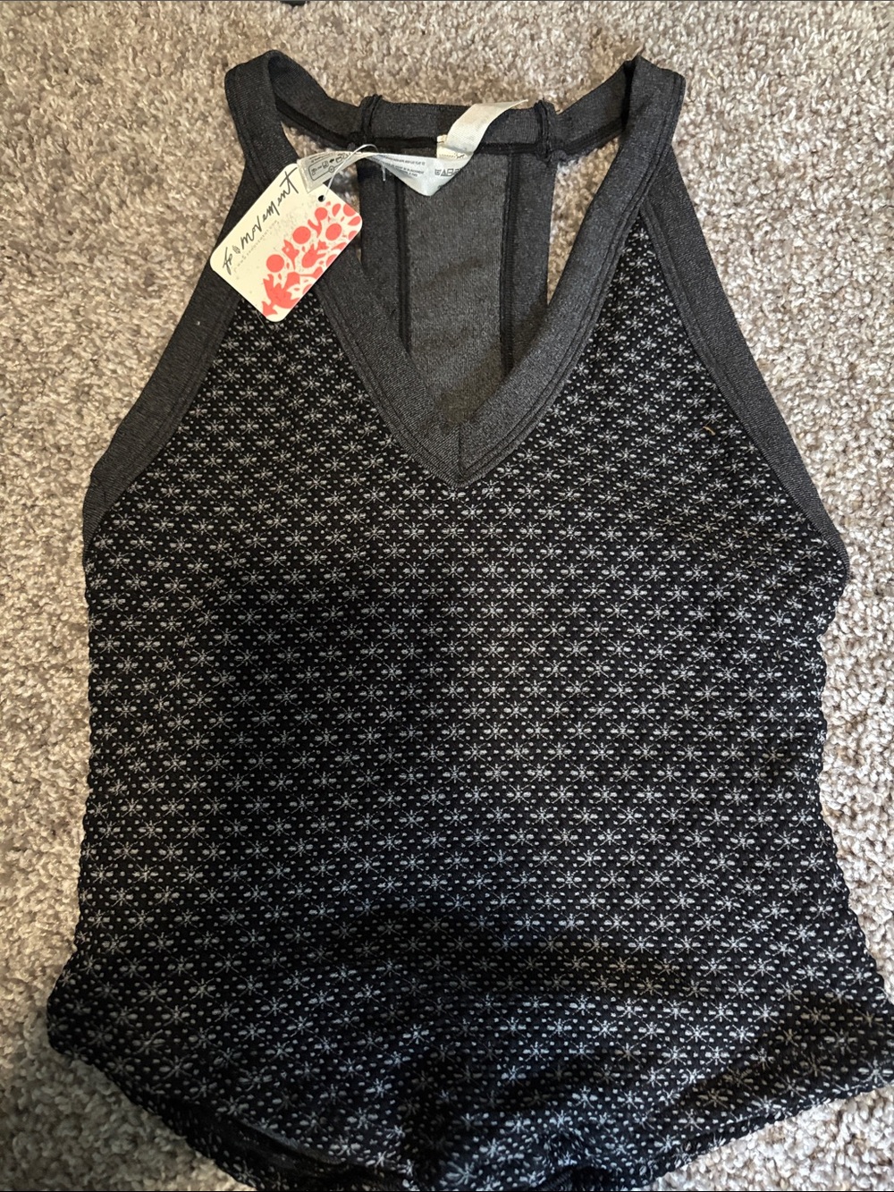 Free People Gray Patterned V-Neck Tank Top